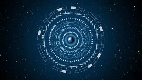 Blue globe and technology circle with dark blue space background Stock Footage 145926155