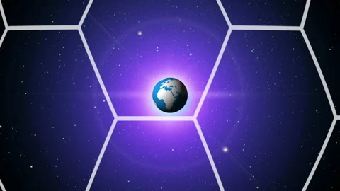 Blue globe and technology circle with dark blue space background Видео 145926459