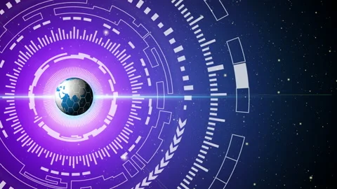 Blue globe and technology circle with dark blue space background Видео 145926490