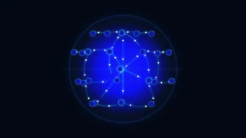 Blue globe animation with glowing digital grid loop and network lines Stock Footage 346544491