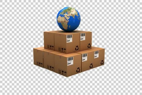 Blue globe on cardboard boxes Stock Illustration