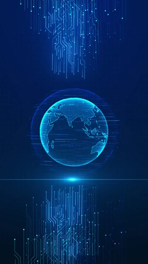 Blue globe circuit data background glowing earth sphere, side electronic routes, Stock Footage 340526810