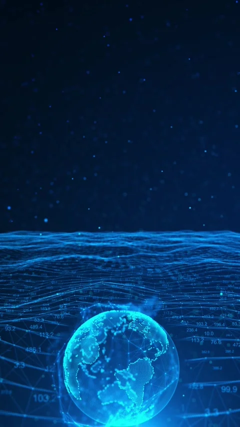 Blue globe data wave background glowing earth, flowing network surface, floating Stock Footage 340553102