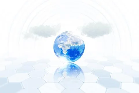 Blue globe on digital background with light, Representing global business Stock Illustration