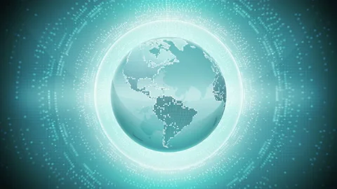 Blue Globe Earth Abstract Animation with Binary Code Digits Stock-Footage 115084630
