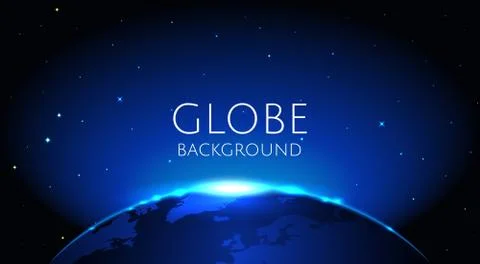 Blue globe earth background, blue sunrise, view of earth from space. Vector Stock Illustration