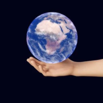 Blue globe in hand. Realistic 3d illustration Stock Illustration