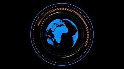 Blue globe HUD interface background circular rings, dotted indicators, world map Stock Footage 340415961