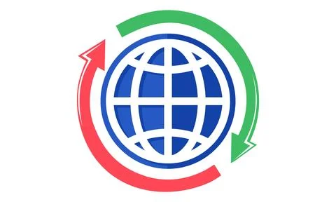Blue Globe Icon with Circular Red and Green Arrows for Global Recycling Conce Stock Illustration