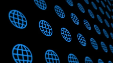 Blue Globe Icons Grid Scrolling On Black Background Digital Network Loop Stock Footage 336148978