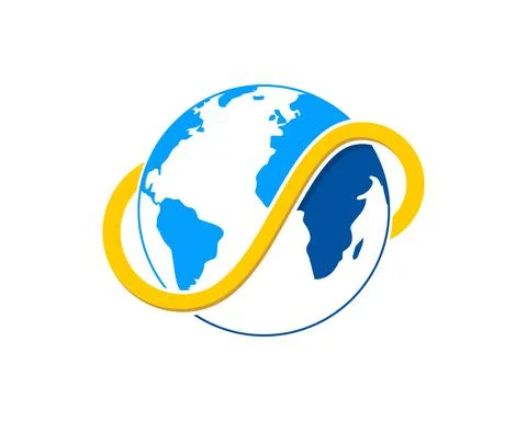 Blue globe with infinity yellow striped surround Stock Illustration