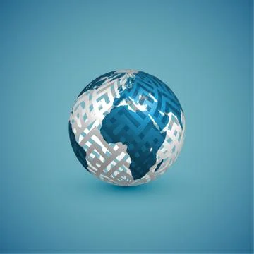 Blue globe map with pattern sphere, vector illustration Illustrazione stock