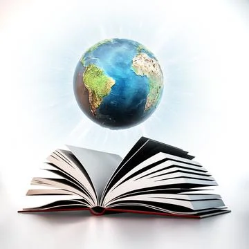 Blue globe on open book pages. 3D illustration Stock Illustration