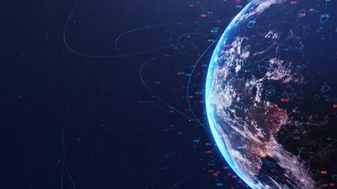 Blue Globe Planet Digital Circuit data lines elements tech network, AI Stock Footage 333964129