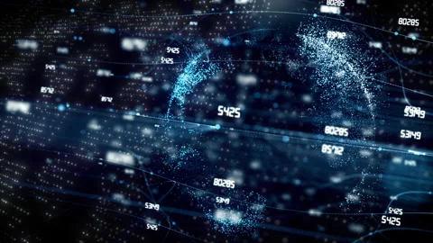 Blue Globe Proection With Numbers Stock Footage 171473388