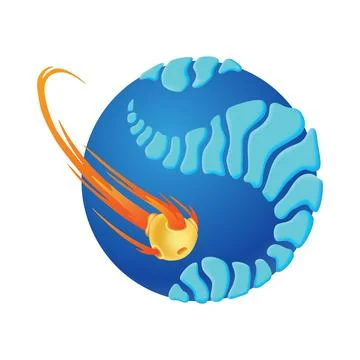 A blue globe representing Earth with a bright comet emerging from it Stock Illustration