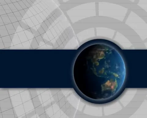 Blue globe rotating in blue strip with white stripes circular motion backgro Video stock 255723686