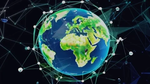 Blue globe surrounded by a digital code background Stock Footage 287066750