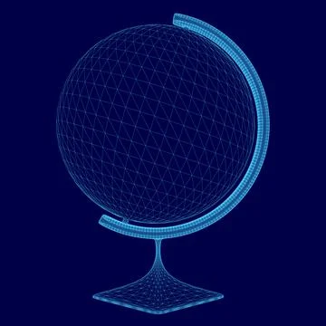 Blue globe with a wireframe. The globe is a 3D model Stock Illustration