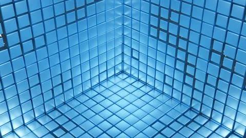 Blue Glossy Blocks. Abstract Matallic Cubes Background. 3D Rendering.	 Illustrazione stock