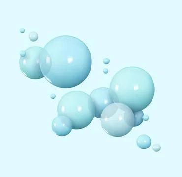 Blue glossy bubbles. Background with realistic balls. Abstract minimal design Stock Illustration