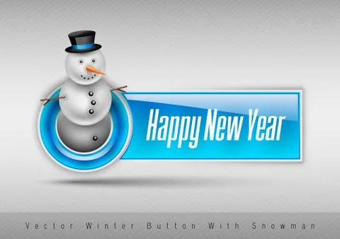 Blue glossy button with cute snowman. Winter vector design elements. 스톡 일러스트