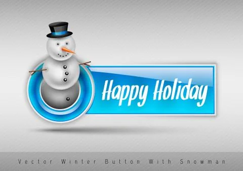 Blue glossy button with cute snowman. Winter vector design elements. Illustrazione stock