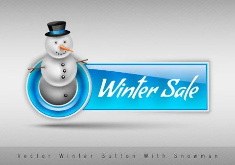 Blue glossy button with cute snowman. Winter vector design elements. イラスト素材