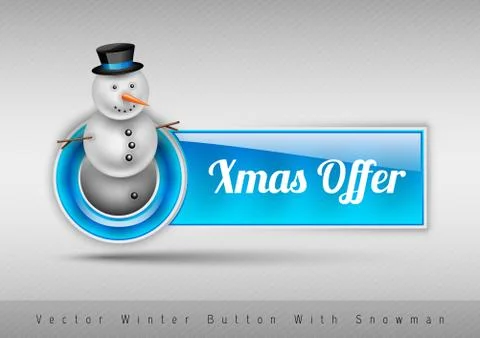 Blue glossy button with cute snowman. Winter vector design elements. Illustrazione stock
