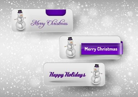 Blue glossy button with cute snowman. Winter vector design elements. Illustrazione stock
