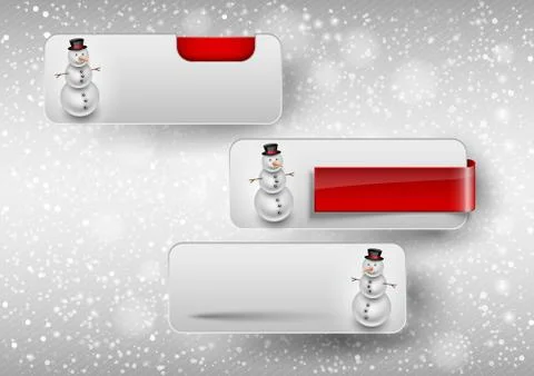Blue glossy button with cute snowman. Winter vector design elements. Stock Illustration