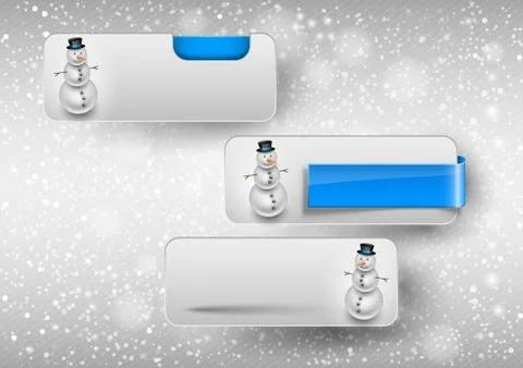 Blue glossy button with cute snowman. Winter vector design elements. Stock Illustration