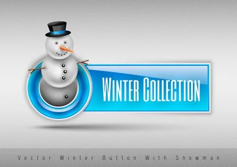 Blue glossy button with cute snowman. Winter vector design elements. 스톡 일러스트