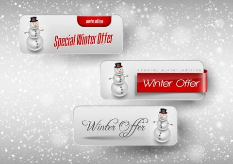 Blue glossy button with cute snowman. Winter vector design elements. Illustrazione stock