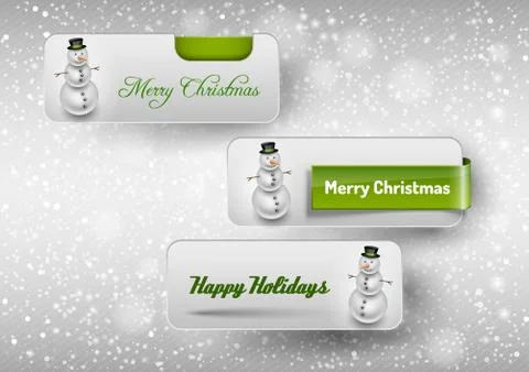 Blue glossy button with cute snowman. Winter vector design elements. Stock Illustration
