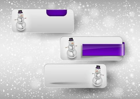 Blue glossy button with cute snowman. Winter vector design elements. Illustrazione stock