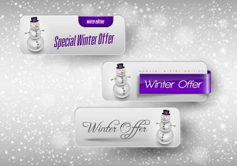 Blue glossy button with cute snowman. Winter vector design elements. Illustrazione stock