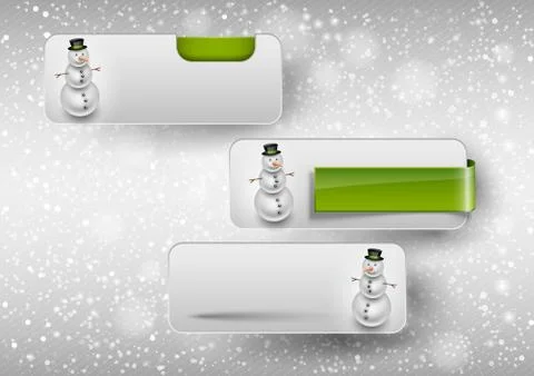 Blue glossy button with cute snowman. Winter vector design elements. Stock Illustration