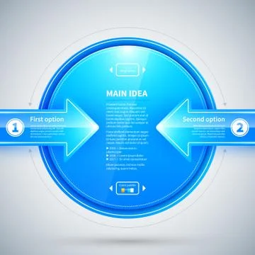 Blue glossy circle with two arrows pointing to it. Useful for presentations o Stock Illustration