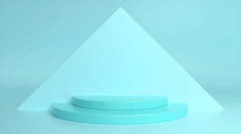 Blue glossy podium on abstract triangular background. Blank showcase mockup w Stock Illustration