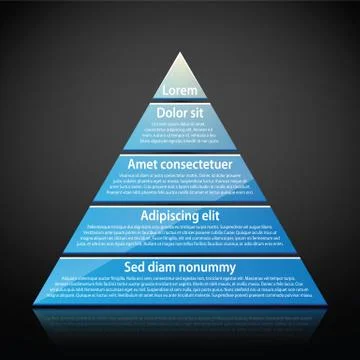 Blue glossy pyramid with text on each level. Useful for infographics, present Stock Illustration