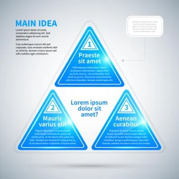 Blue glossy pyramid with three options. 스톡 일러스트