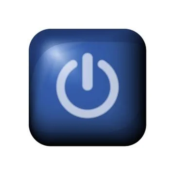 Blue glossy realistic vector POWER on/off switch button with light flare Stockillustratie