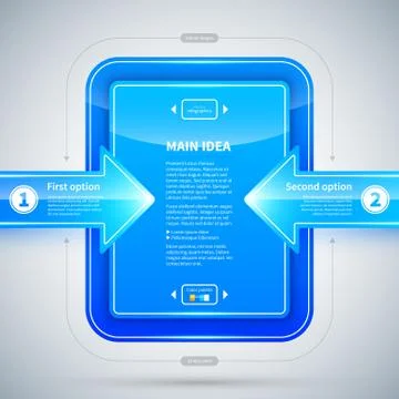Blue glossy rectangle with two arrows pointing to it. Useful for presentation Stock Illustration