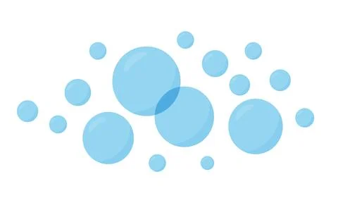 Blue glossy soap bubbles isolated on white background. Flat vector water Stock Illustration