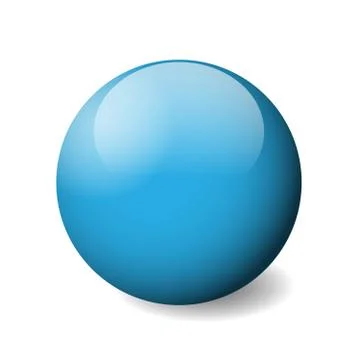 Blue glossy sphere, ball or orb. 3D vector object with dropped shadow on white Stock Illustration