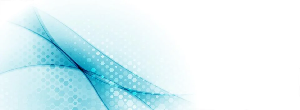 Blue glossy waves with halftone hexagonal pattern abstract background Ilustração Stock