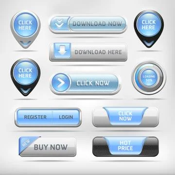 Blue Glossy Web Elements Button Set. Vector illustration 스톡 일러스트