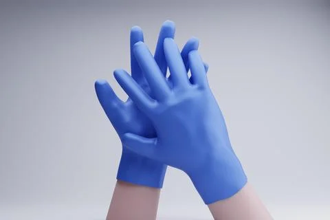 Blue gloved hands clasped, studio shot, hygiene Stock Illustration