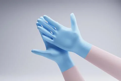 Blue gloves praying hands studio background hygiene Stock Illustration